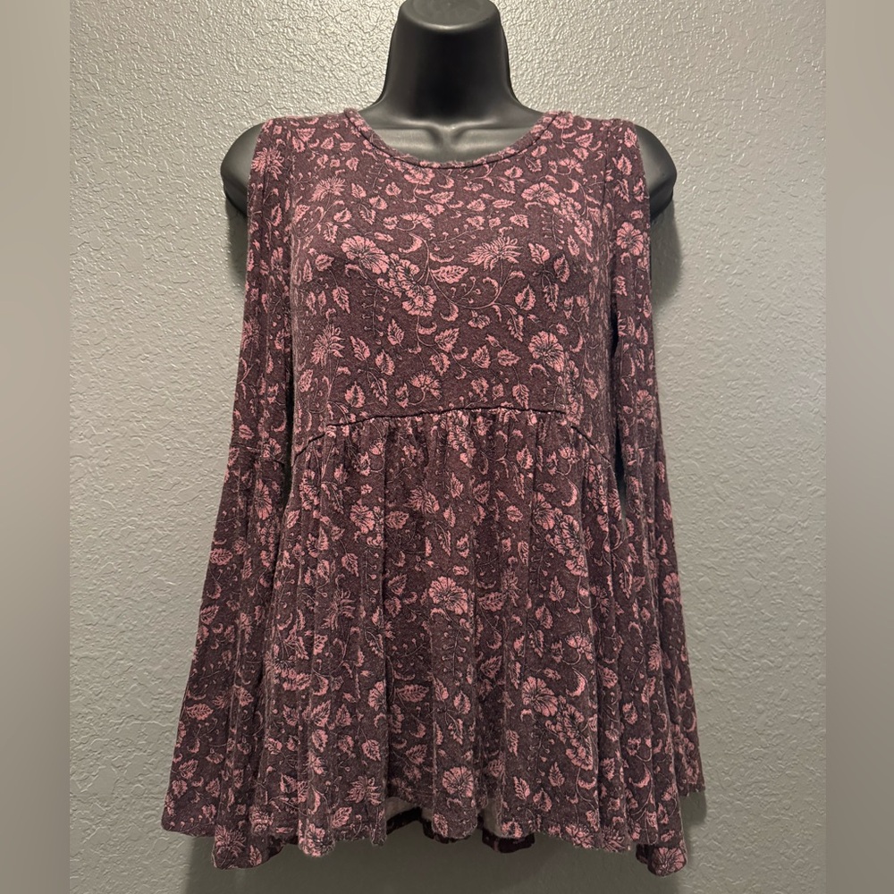 Dark and light purple flowy floral top with open back